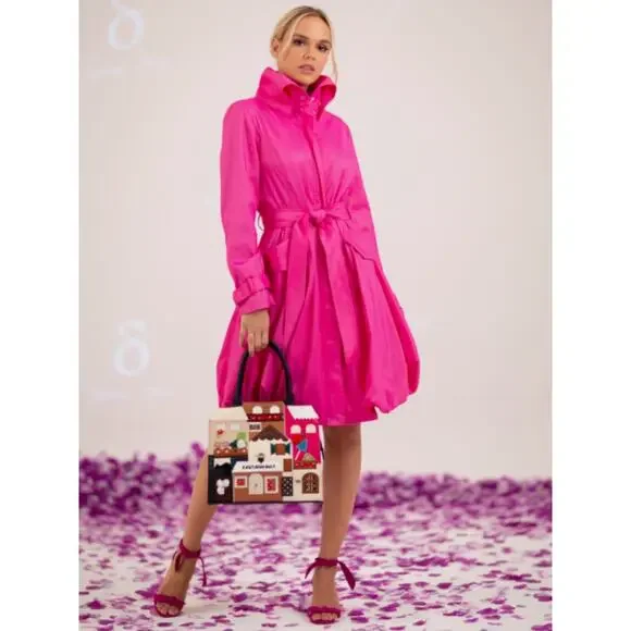 NWT Samual Dong Light Green Bubble Skirt Tie Belt Trench Coat Dress Size Large - Picture 2 of 8